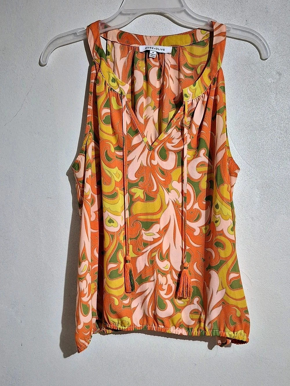 Rose + Olive Paisley Sleeveless Top in Orange & Green Size Medium